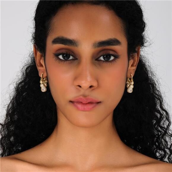 14K Gold Plated Huggie Earrings – Elegant Dangle Hoop - Picture 3 of 6